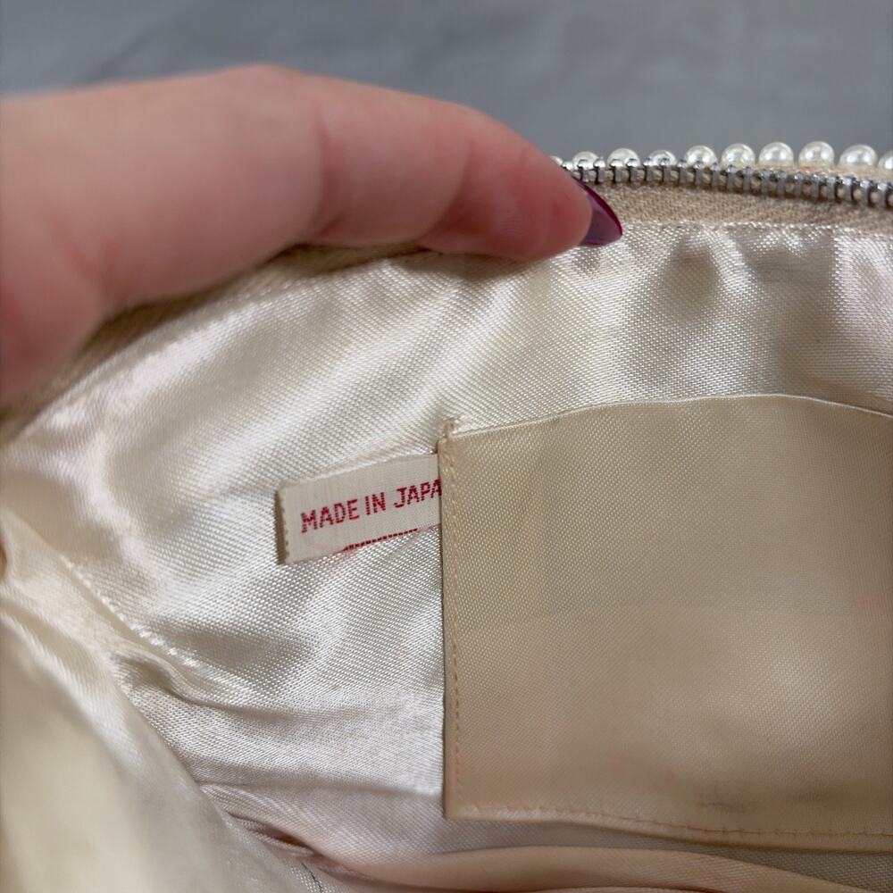 1960's Ivory & Grey Beaded Pearl Clutch Evening Hand Bag Purse Japan Vintage - Picture 11 of 13